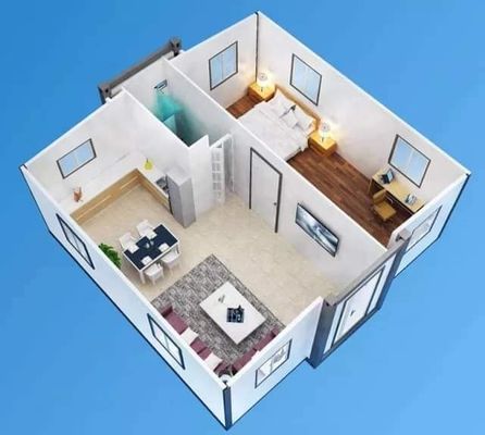 3 ベッドルーム プリファブリック 折りたたむモジュール式住宅 パーソナライズされた色と鉄のドア