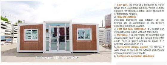 拡張可能な2つの寝室を持つ現代的な多機能プリファブリックコンテナハウス